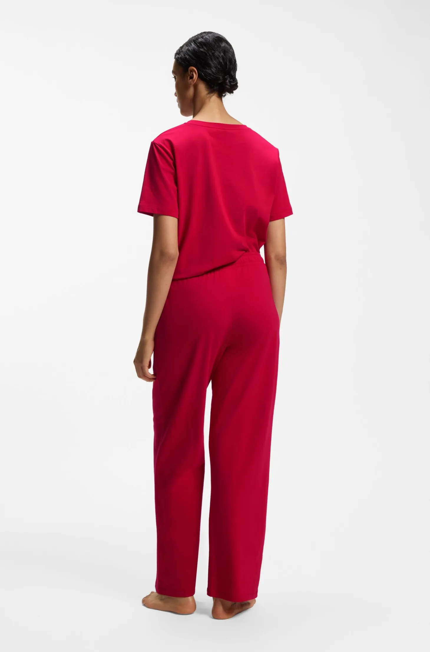 Stretch-cotton pyjama T-shirt with logo print