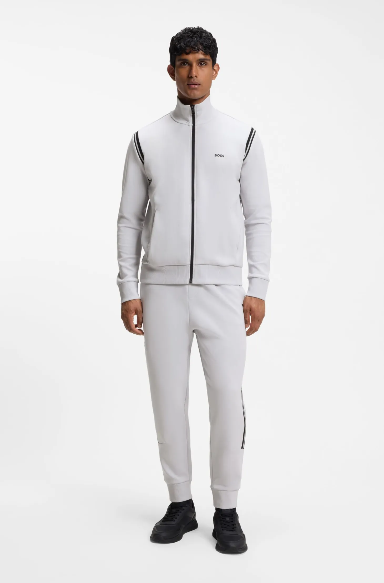 Stretch-cotton regular-fit tracksuit set with stripe inserts