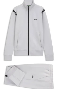 Stretch-cotton regular-fit tracksuit set with stripe inserts