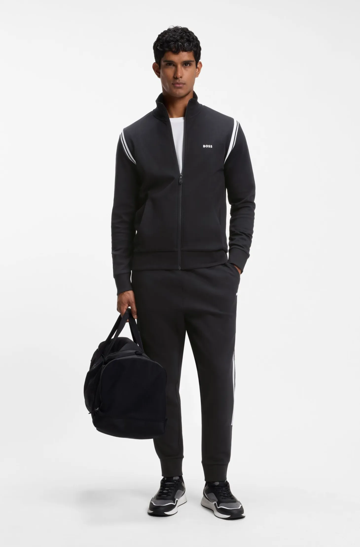 Stretch-cotton regular-fit tracksuit set with stripe inserts