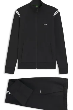 Stretch-cotton regular-fit tracksuit set with stripe inserts