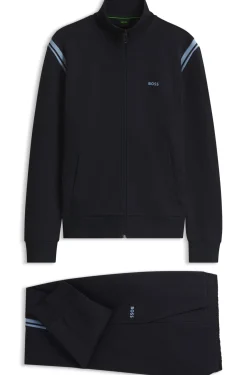 Stretch-cotton regular-fit tracksuit set with stripe inserts