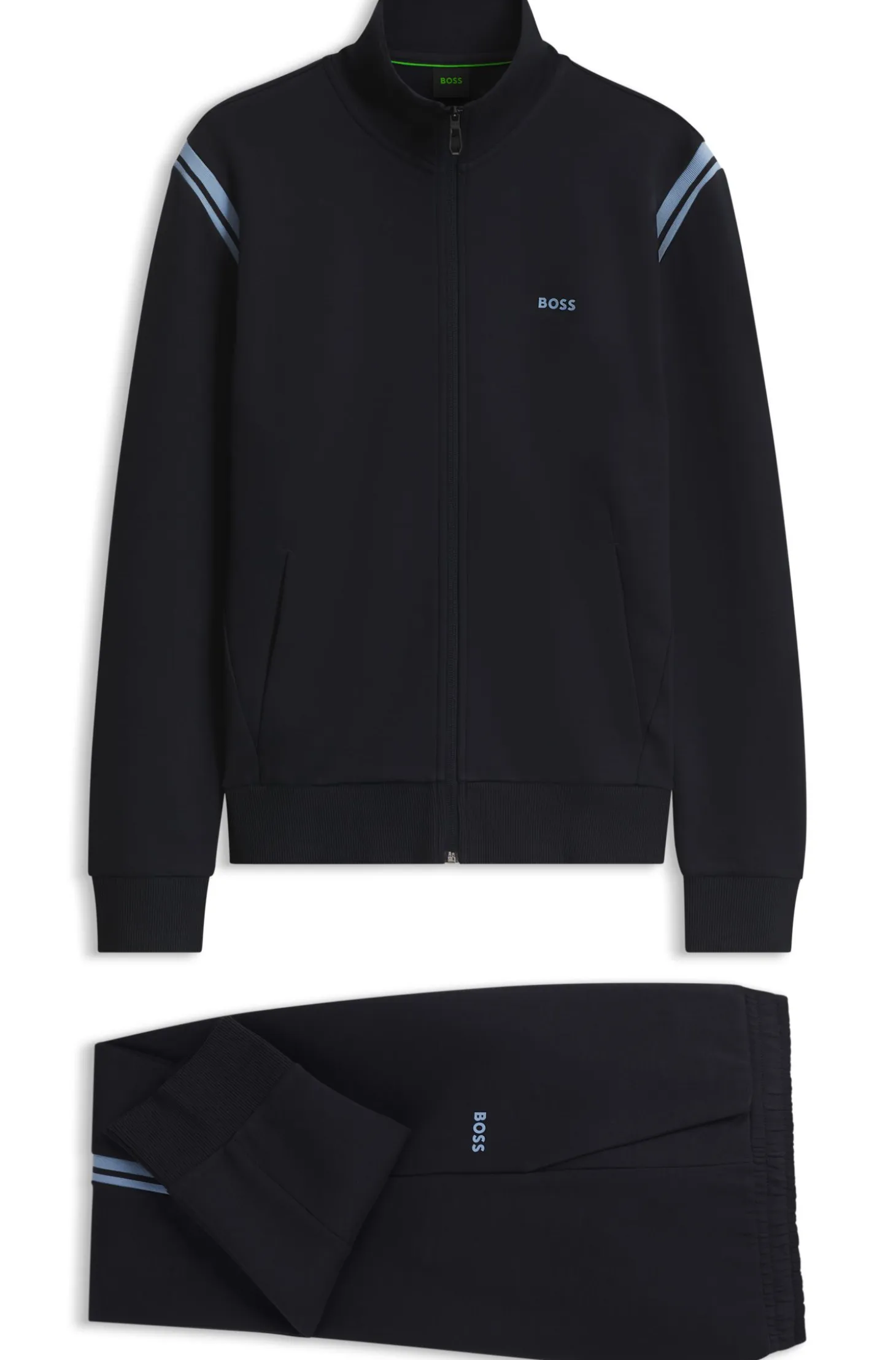 Stretch-cotton regular-fit tracksuit set with stripe inserts