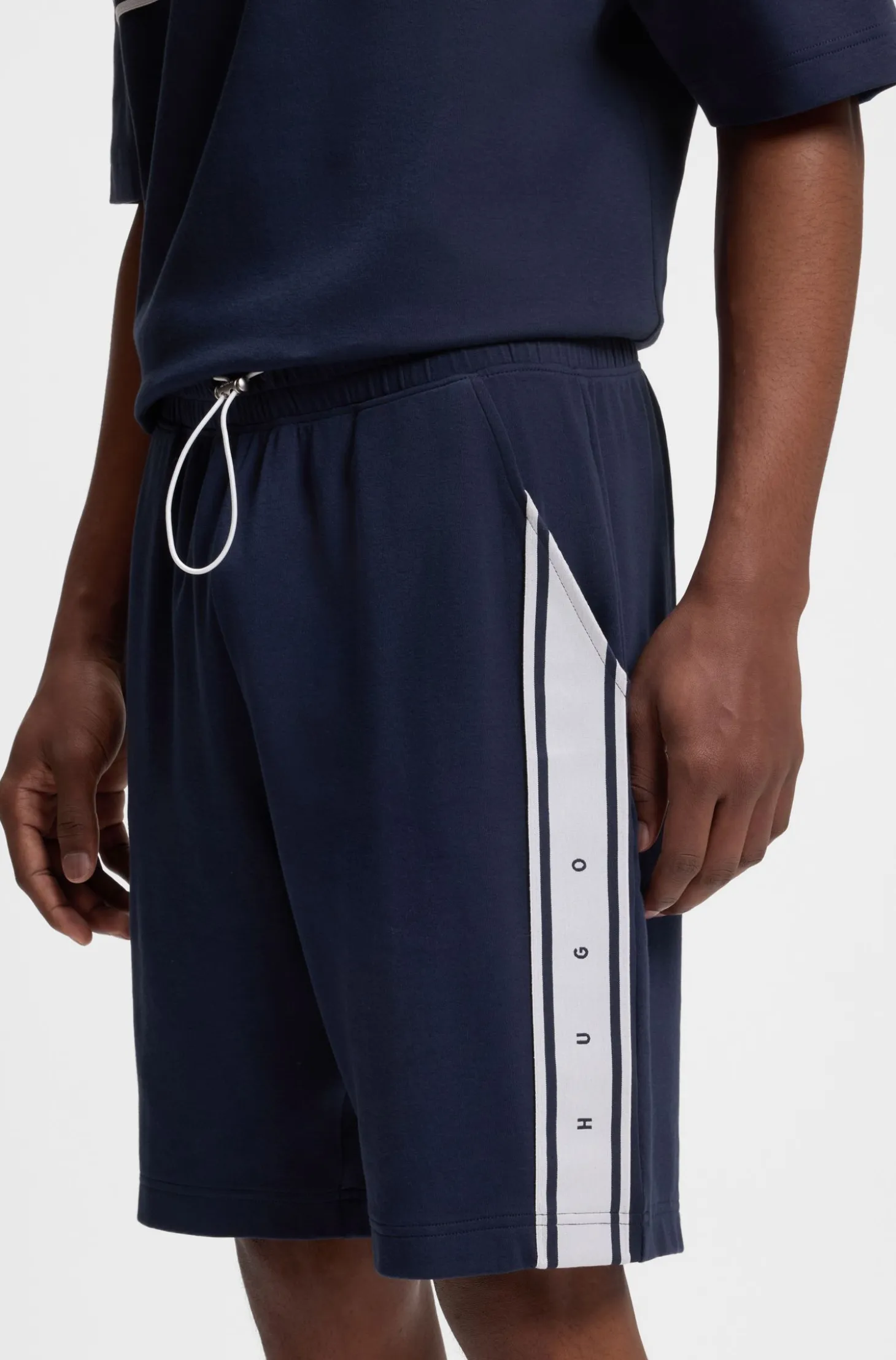 Stretch-cotton shorts with logo tape