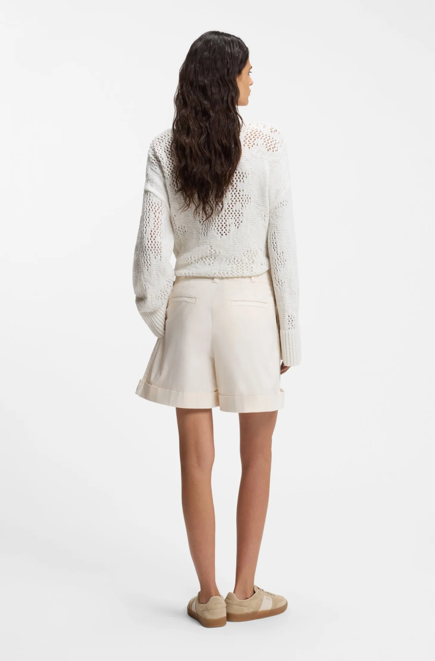 Stretch-cotton shorts with turn-up hems