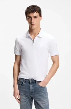 Stretch-cotton slim-fit polo shirt with logo patch