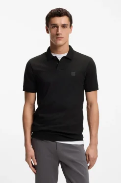 Stretch-cotton slim-fit polo shirt with logo patch