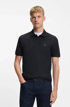 Stretch-cotton slim-fit polo shirt with logo patch