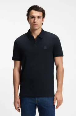 Stretch-cotton slim-fit polo shirt with logo patch