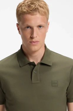 Stretch-cotton slim-fit polo shirt with logo patch