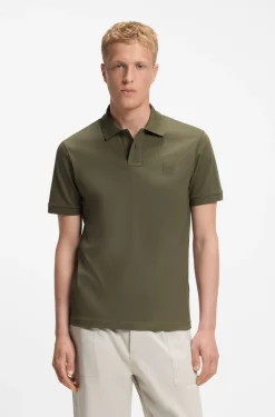 Stretch-cotton slim-fit polo shirt with logo patch