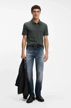 Stretch-cotton slim-fit polo shirt with logo patch