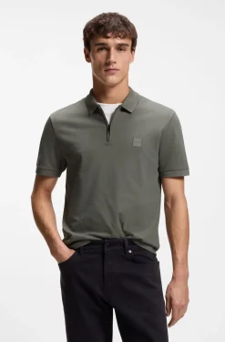 Stretch-cotton slim-fit polo shirt with logo patch