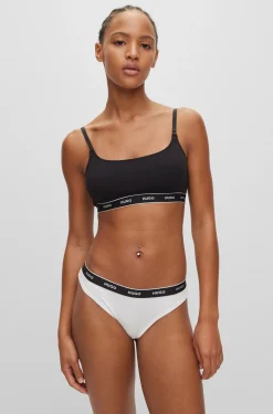 Stretch-cotton string briefs with logo waistband