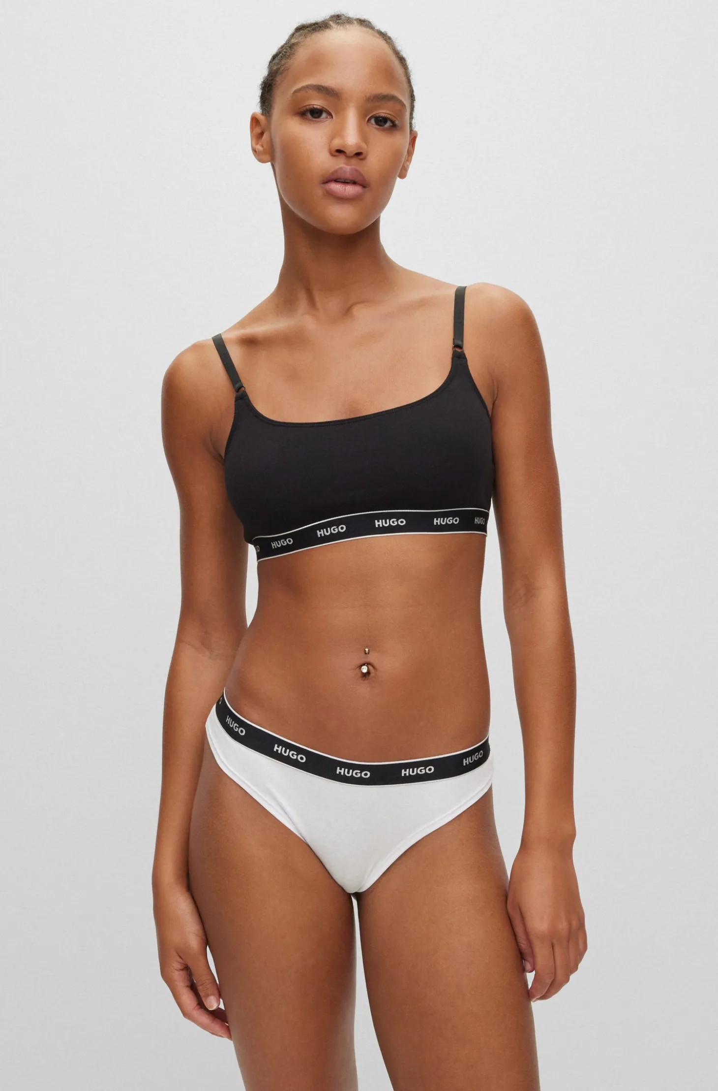 Stretch-cotton string briefs with logo waistband