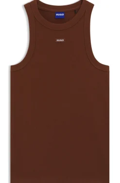 Stretch-cotton tank top with blue logo label