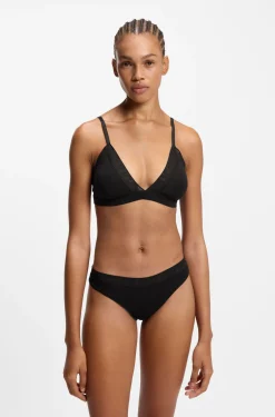 Stretch-cotton thong with logo waistband