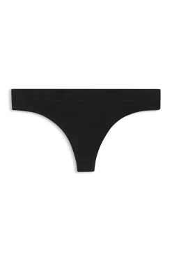 Stretch-cotton thong with logo waistband