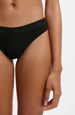 Stretch-cotton thong with logo waistband