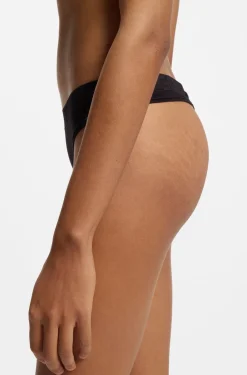 Stretch-cotton thong with logo waistband