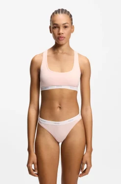 Stretch-cotton thong with logo waistband
