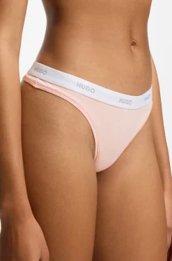 Stretch-cotton thong with logo waistband