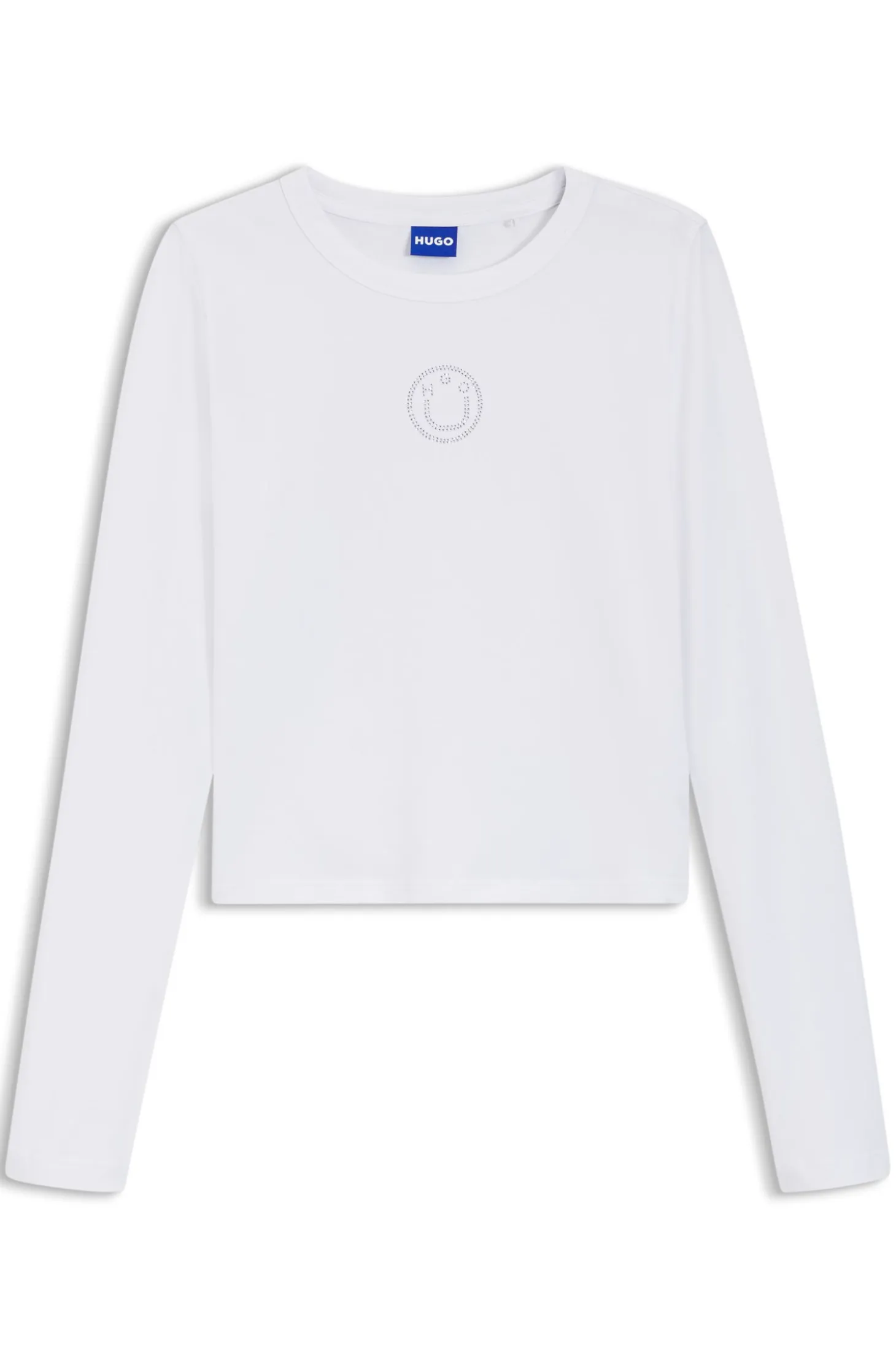 Stretch-cotton top with rhinestone Happy HUGO logo