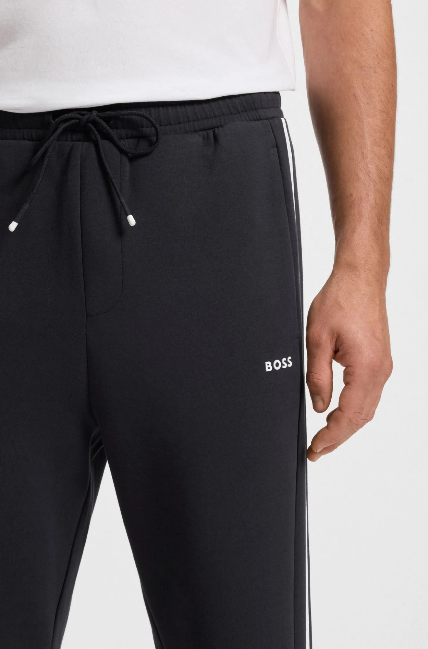 Stretch-cotton tracksuit bottoms with stripe insert