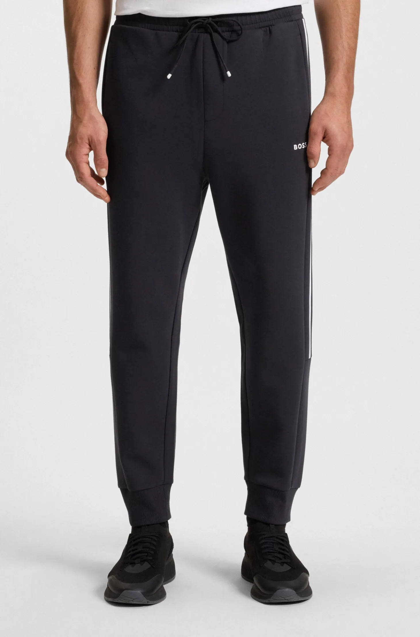 Stretch-cotton tracksuit bottoms with stripe insert