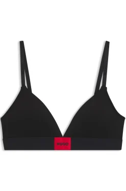 Stretch-cotton triangle bra with red logo