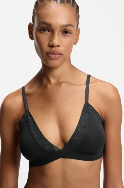 Stretch-cotton triangle bra with logo trims