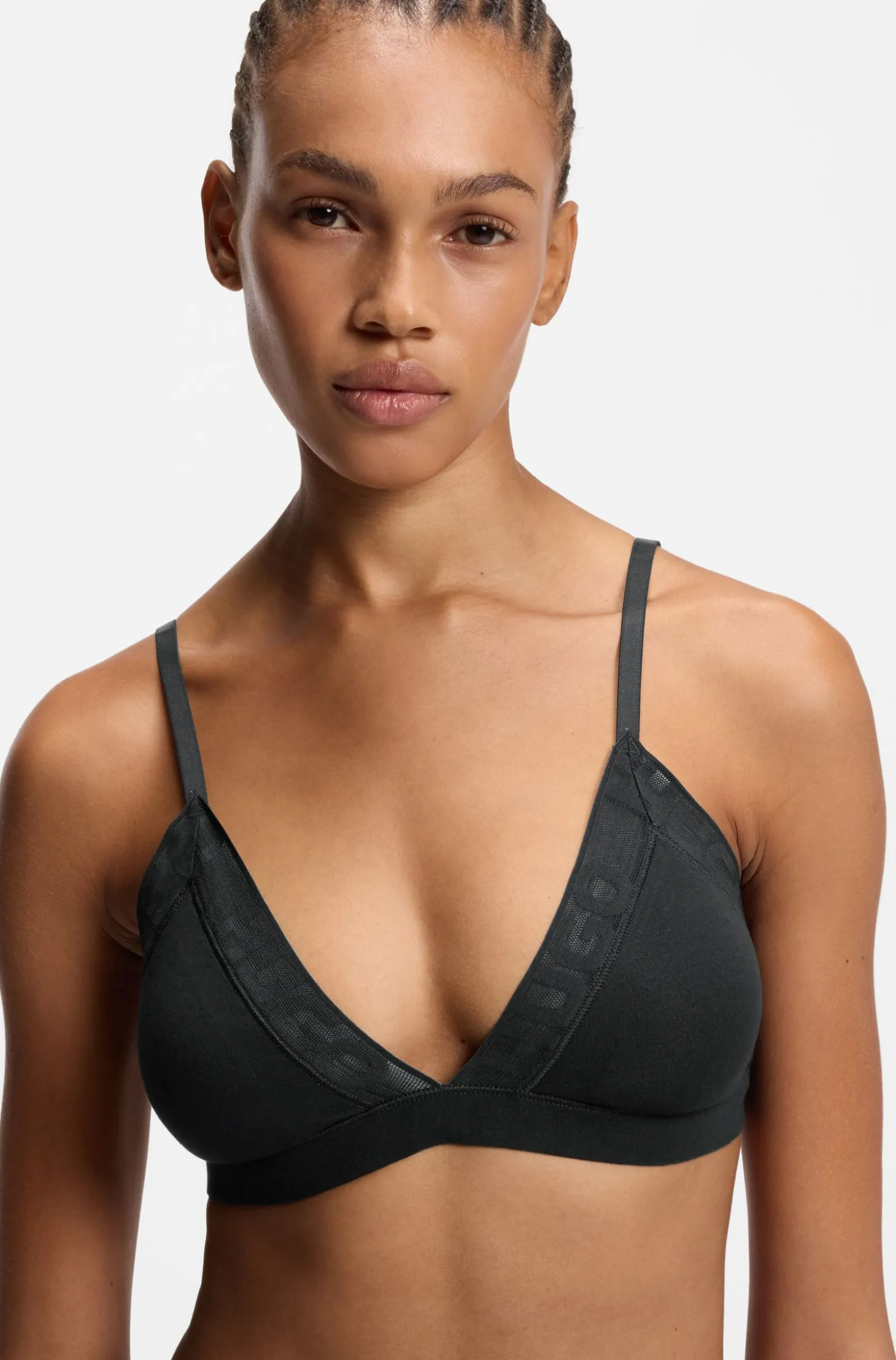 Stretch-cotton triangle bra with logo trims
