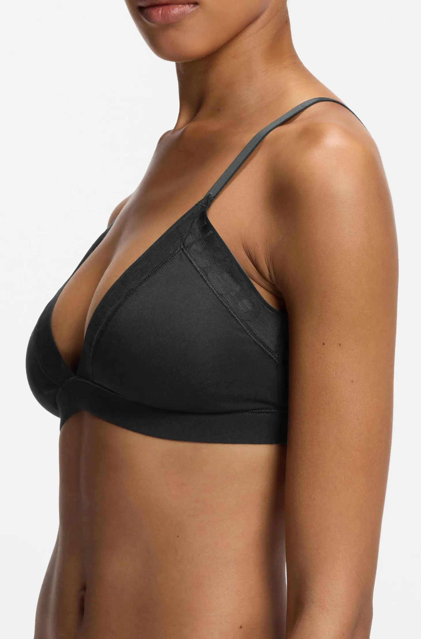 Stretch-cotton triangle bra with logo trims