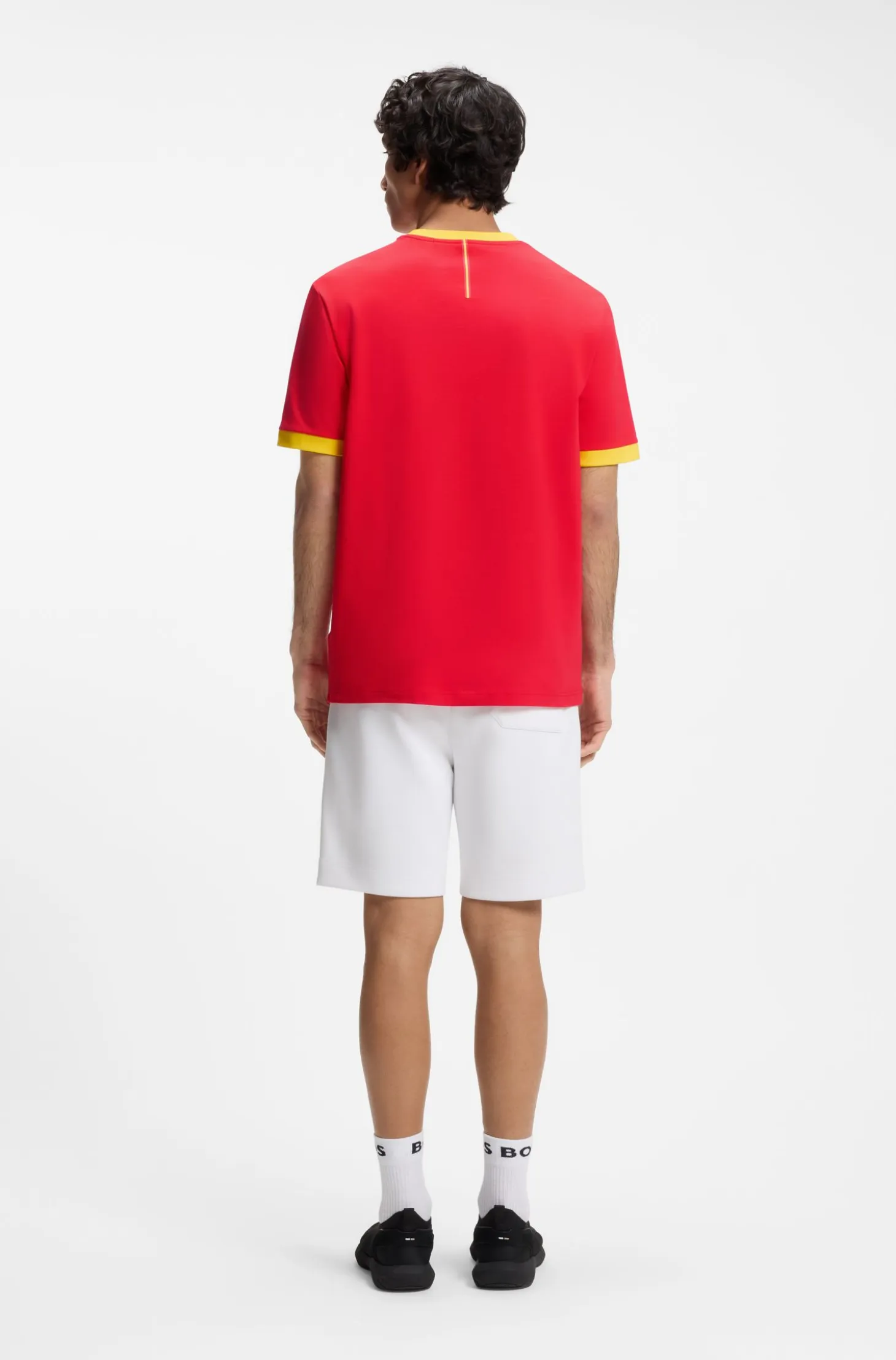 Stretch-cotton T-shirt with country flag and logo