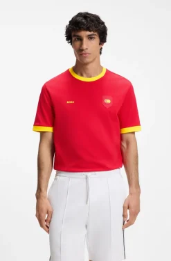 Stretch-cotton T-shirt with country flag and logo