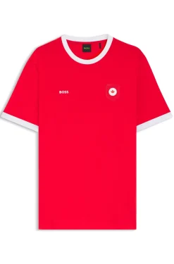Stretch-cotton T-shirt with country flag and logo