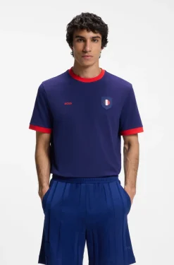 Stretch-cotton T-shirt with country flag and logo