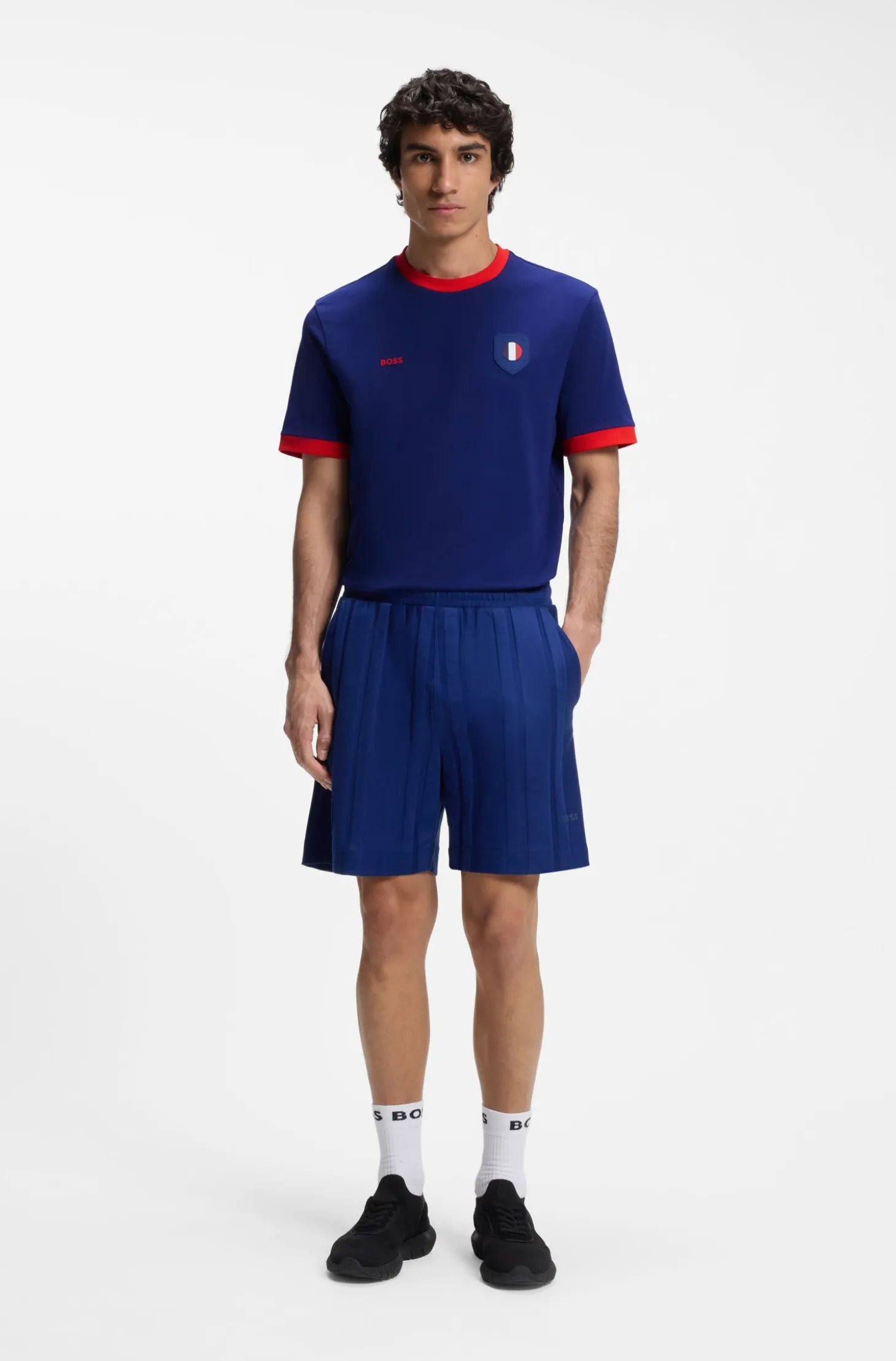 Stretch-cotton T-shirt with country flag and logo