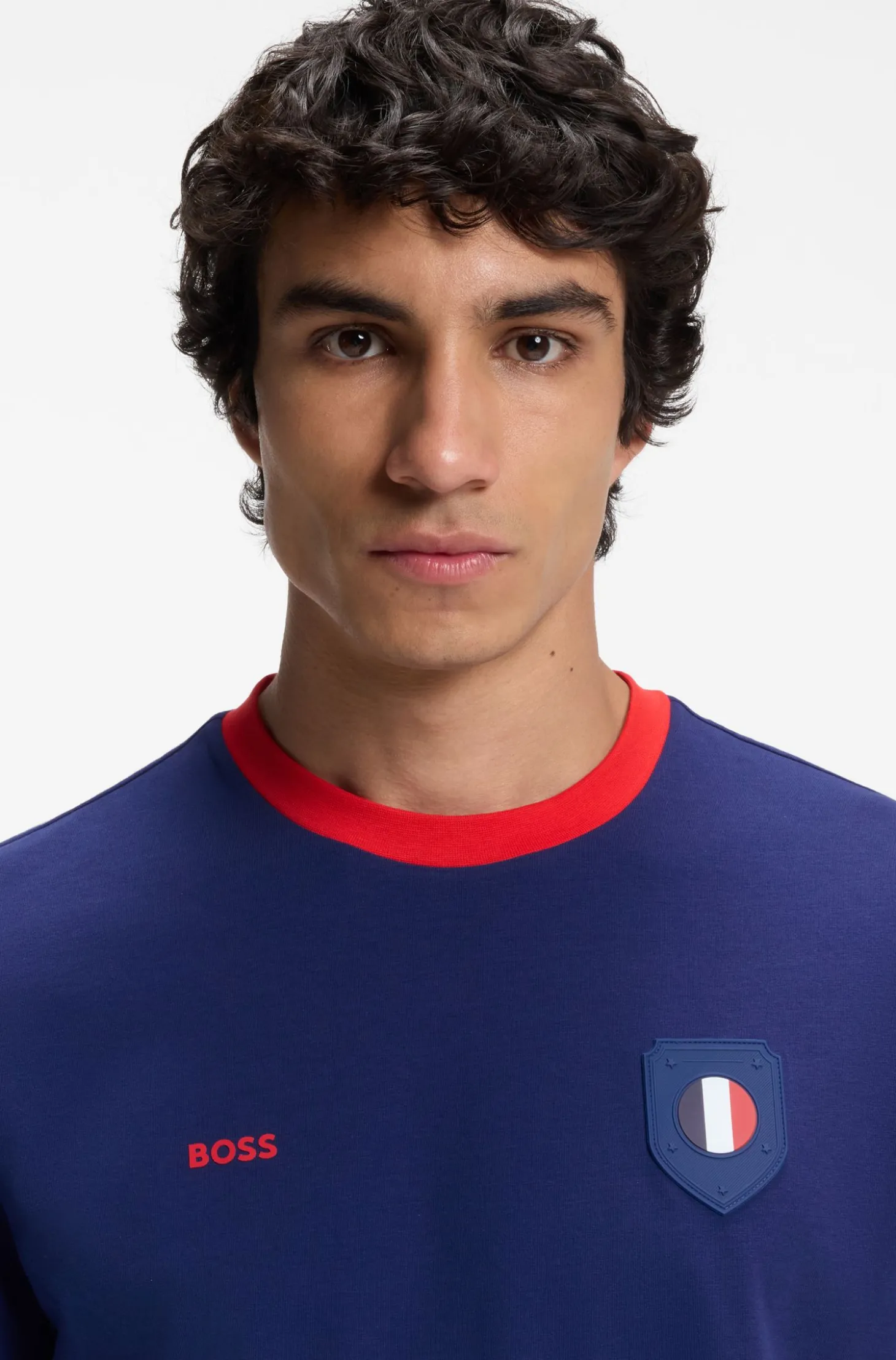 Stretch-cotton T-shirt with country flag and logo