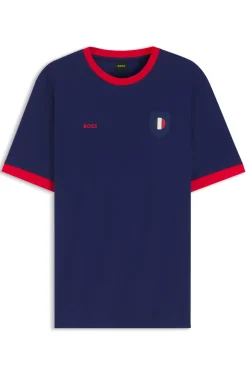 Stretch-cotton T-shirt with country flag and logo