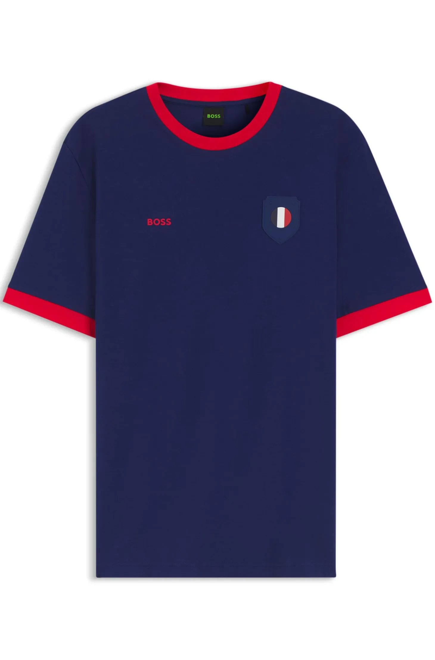 Stretch-cotton T-shirt with country flag and logo