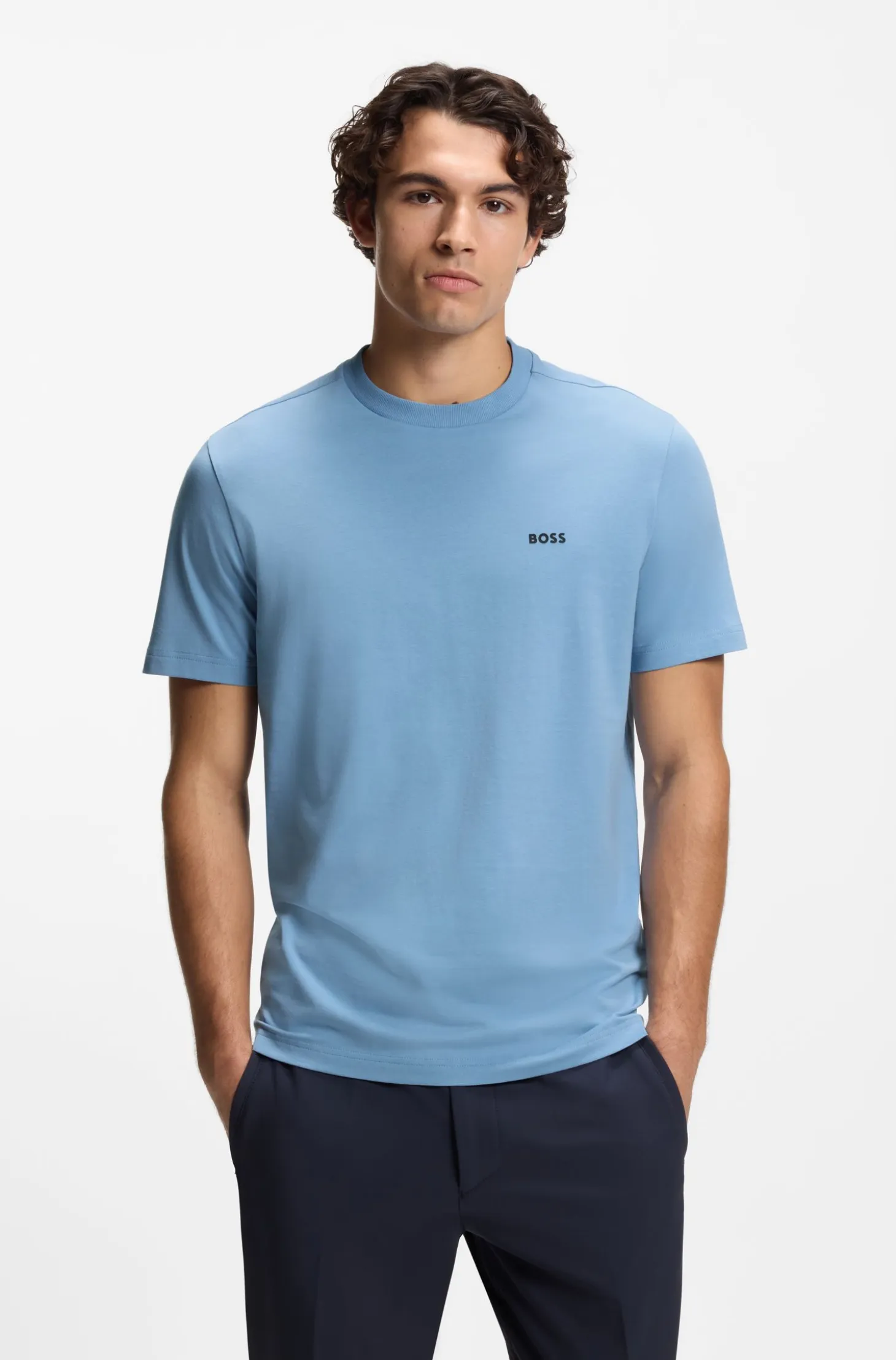 Stretch-cotton T-shirt with contrast logo