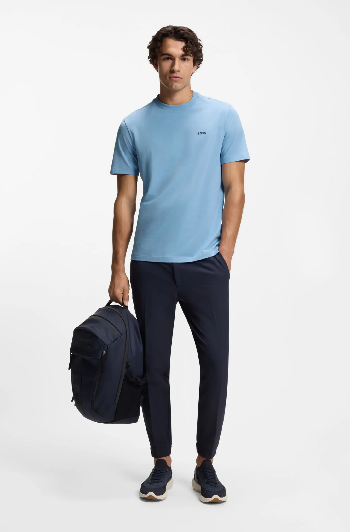 Stretch-cotton T-shirt with contrast logo