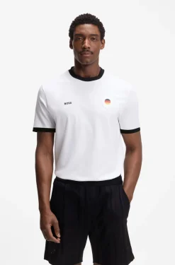 Stretch-cotton T-shirt with country flag and logo