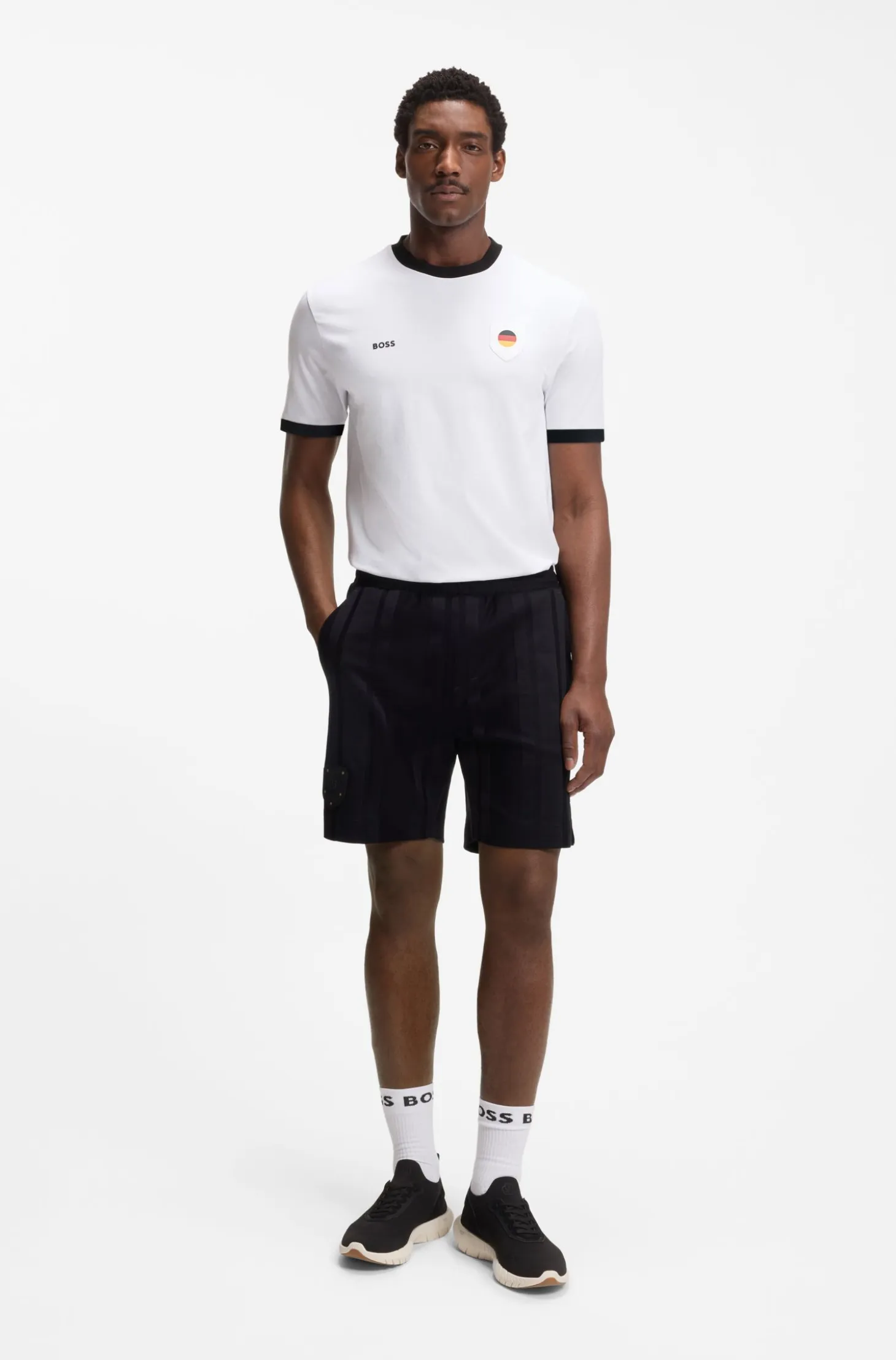 Stretch-cotton T-shirt with country flag and logo