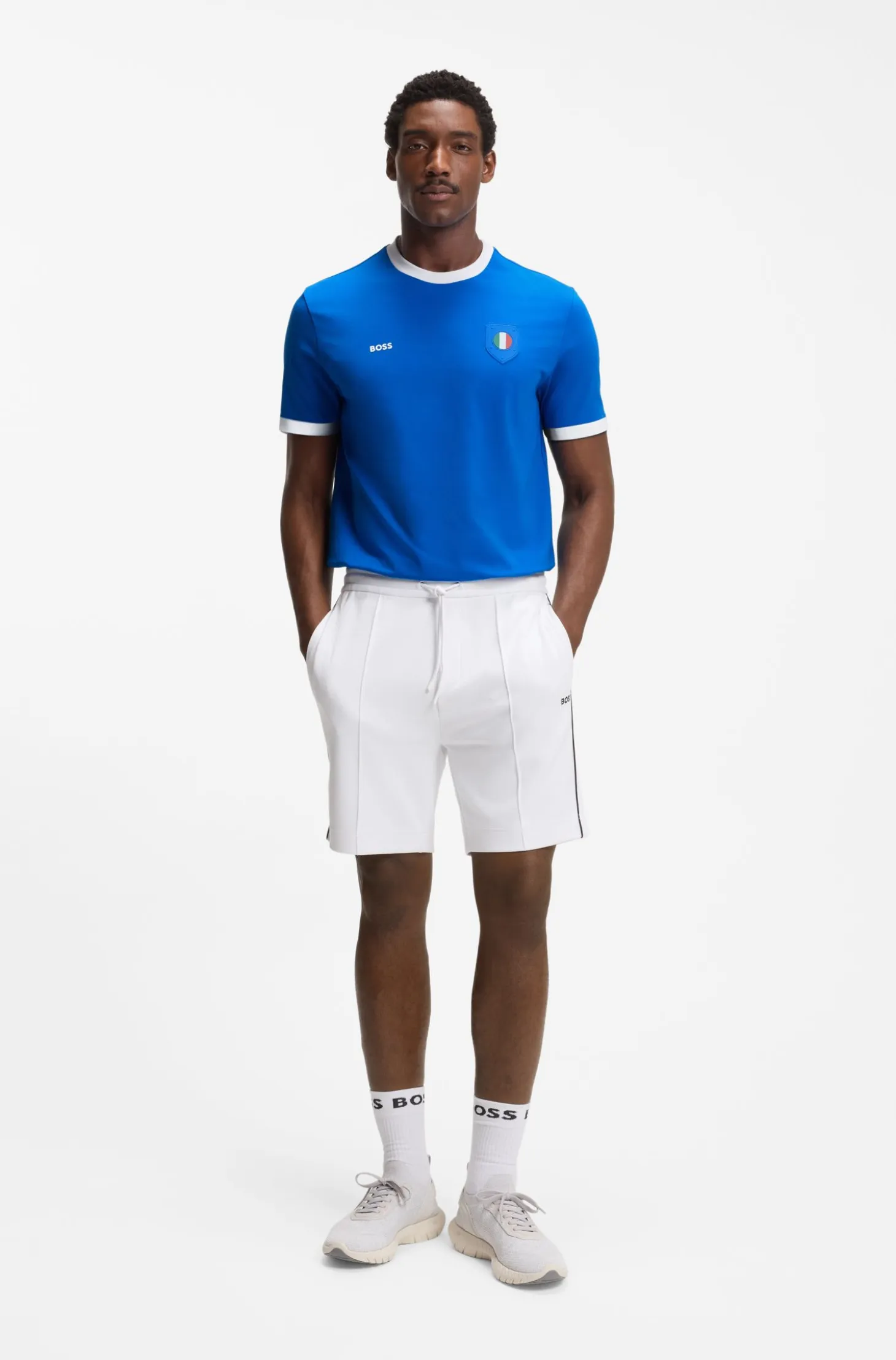 Stretch-cotton T-shirt with country flag and logo