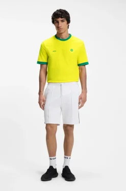 Stretch-cotton T-shirt with country flag and logo