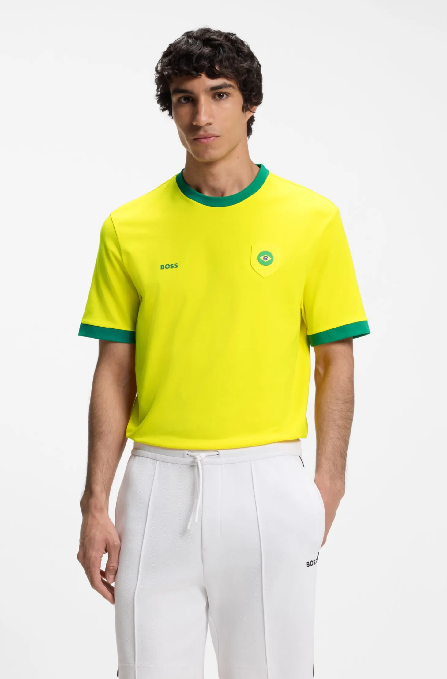 Stretch-cotton T-shirt with country flag and logo