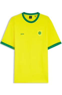Stretch-cotton T-shirt with country flag and logo