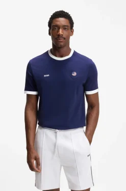 Stretch-cotton T-shirt with country flag and logo